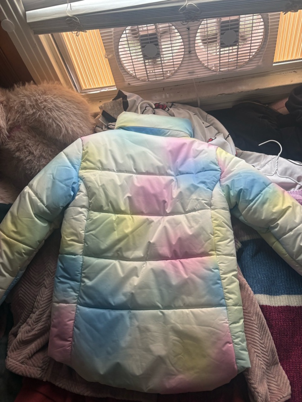 Girls' Pastel Rainbow Puffer Jacket - Multicolor
